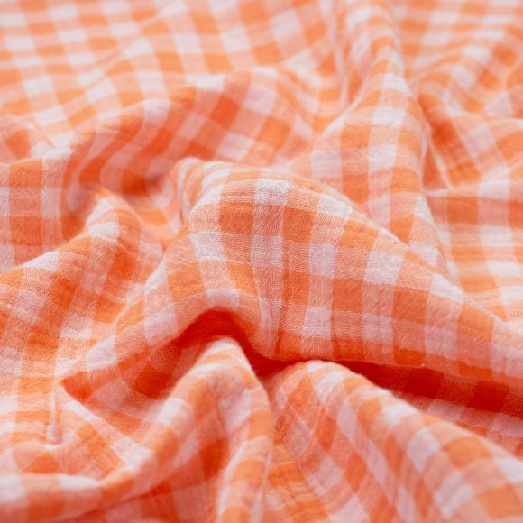 Double Gauze Baumwolle "Karo - Doubleface Vichy/Uni" (pfirsich/offwhite)