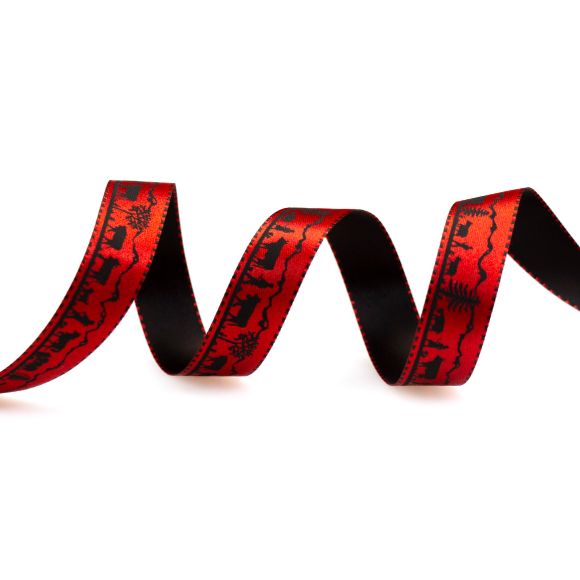 Ruban décoratif "Satin – Montée à l'alpage" 16 mm (rouge-noir)