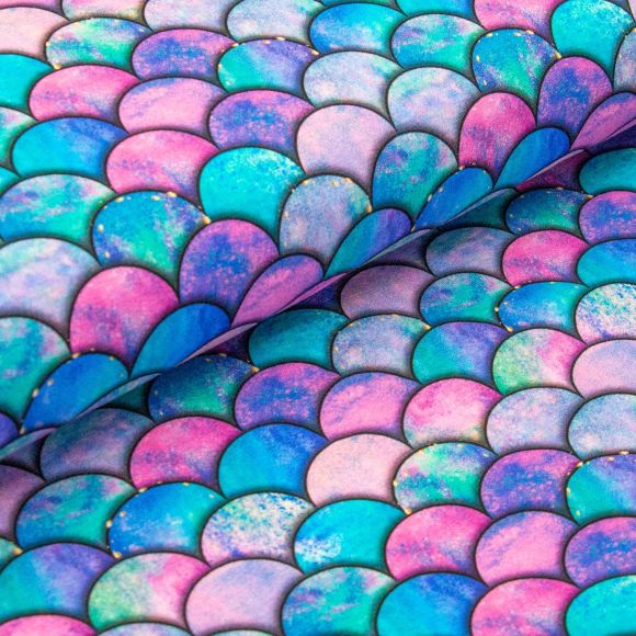 Jersey Baumwolle "Mermaid Schuppen" (pink/violett/türkis)