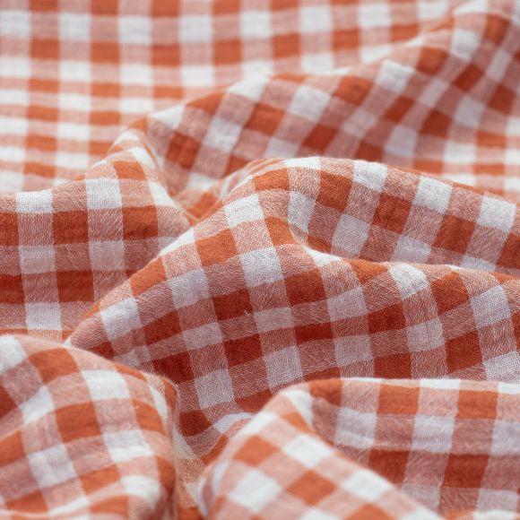 Double Gauze Baumwolle "Karo - Doubleface Vichy/Uni" (rostorange/offwhite)
