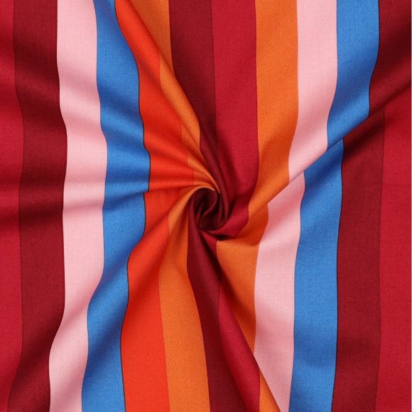Popeline Baumwolle "Summer Stripe" (rot/orange/blau) von Nerida Hansen