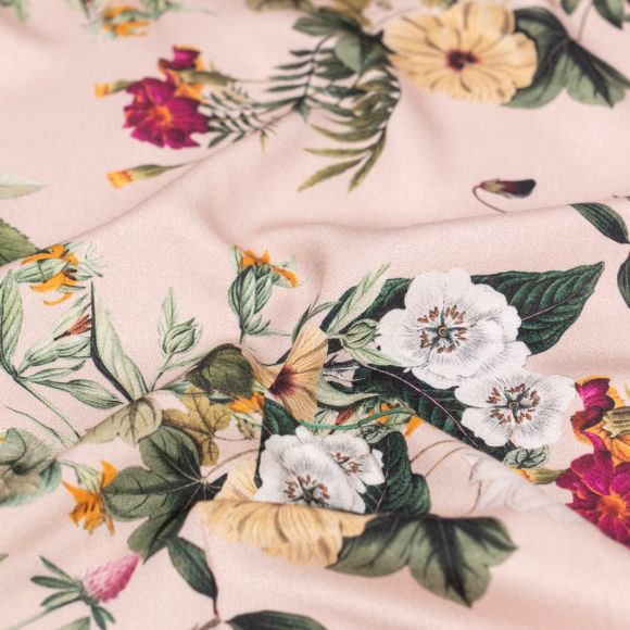 Satin de viscose Ecovero "Flower Sea/fleurs" (rose perle-vert/pink/blanc) de C.PAULI