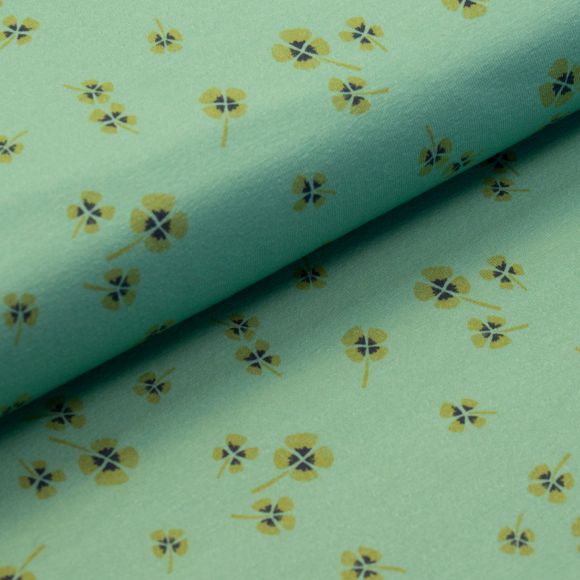 Jersey de coton bio "4 Leafs Clover/fleurs" (menthe-jaune olive) de lillestoff