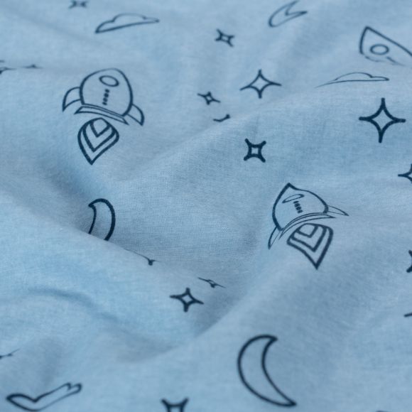 Flanell Baumwolle "Raketen/Space" (hellblau-dunkelblau)