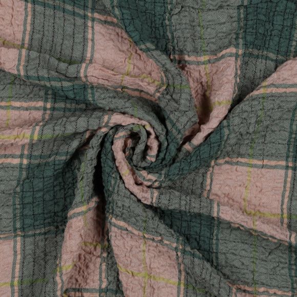 Viscose "Crinkle/Carreaux" (saumon clair-vert)