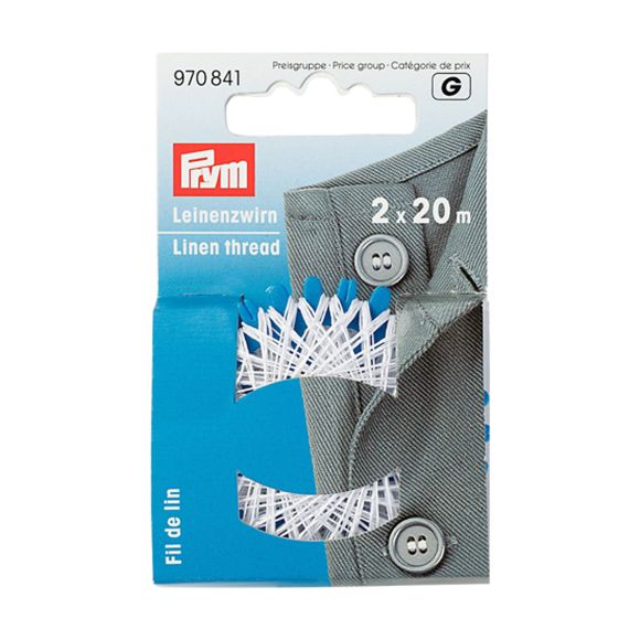 PRYM Fil de lin - 20 m, carte à 2 pces. (blanc) 970841