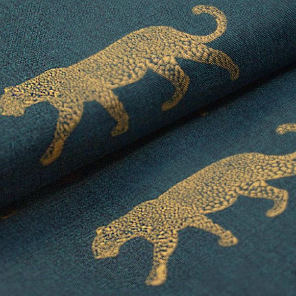Canvas Baumwolle "Leopard" (petrol-anthrazit/gold) von Fryett’s Fabrics