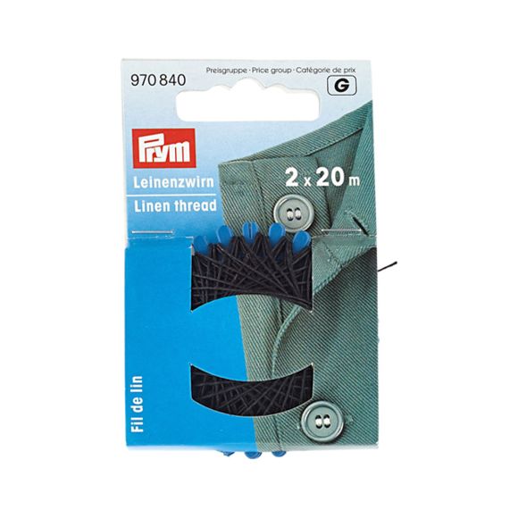 PRYM Fil de lin - 20 m, carte à 2 pces. (noir) 970840