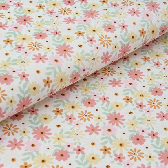 Wachstuch - Baumwolle beschichtet "Blumenblüten" (weiss-rosa/pastellgrün)
