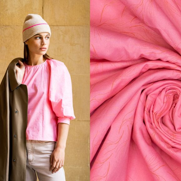 Popeline de coton "Fleurs dans le vent - Eza Fibre Mood" (pink-orange)