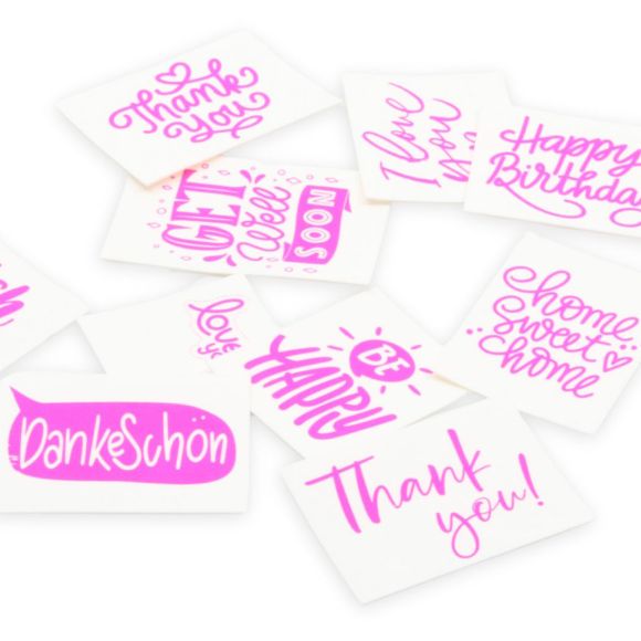 SnapPap Labels / Etiketten "Wünsche" Bogen mit 34 Labels (weiss-pink)