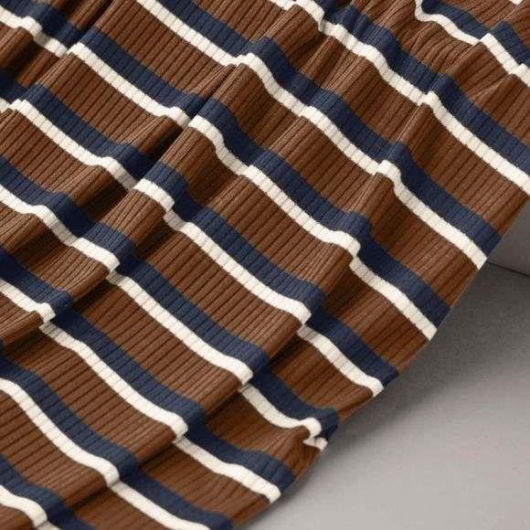 Jersey de modal Tencel "Derby Stripe - pecan" (brun-noir/blanc) de meetMILK