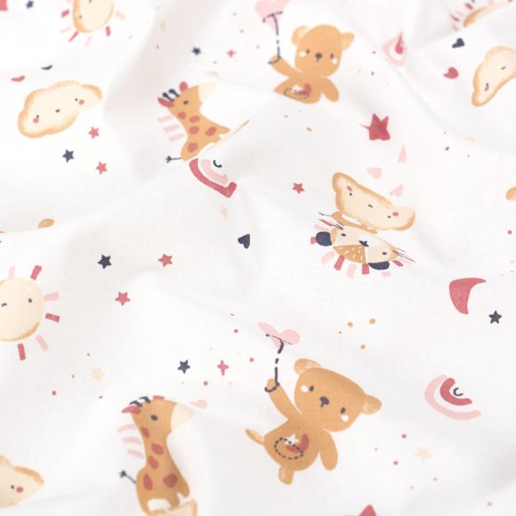 Coton "Bébé girafe & ours" (offwhite-brun/vieux rose)