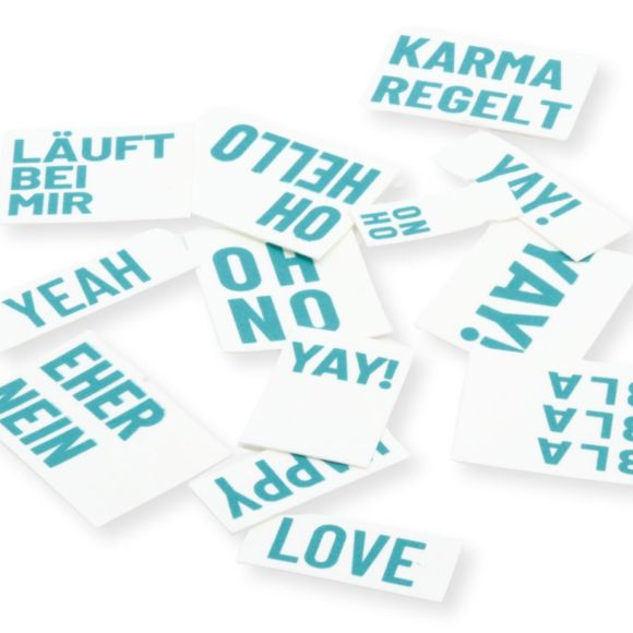SnapPap Labels / Etiketten "Statement" Bogen mit 41 Labels (weiss-türkis)