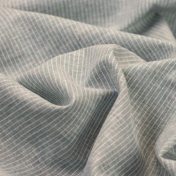 Tissu métis lin/coton "Fines rayures" (menthe-blanc naturel)