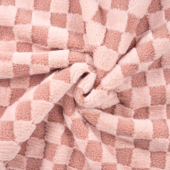 Fausse fourrure "Teddy - Checked/Carreaux 3D" (vieux rose)