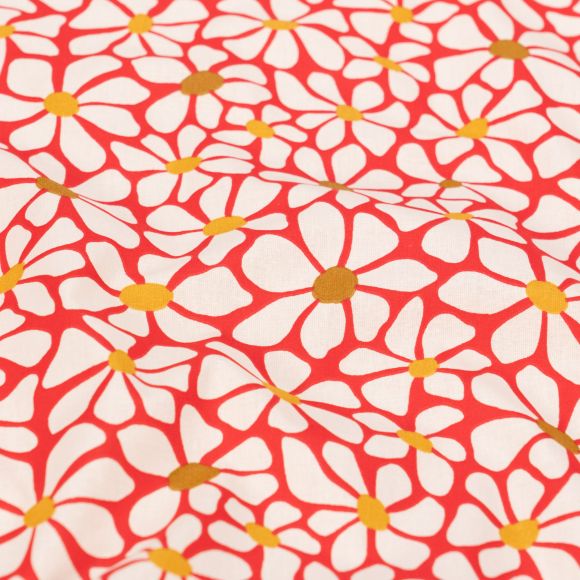 Tissu en coton "Fleurs maxi" (rouge-écru/jaune)