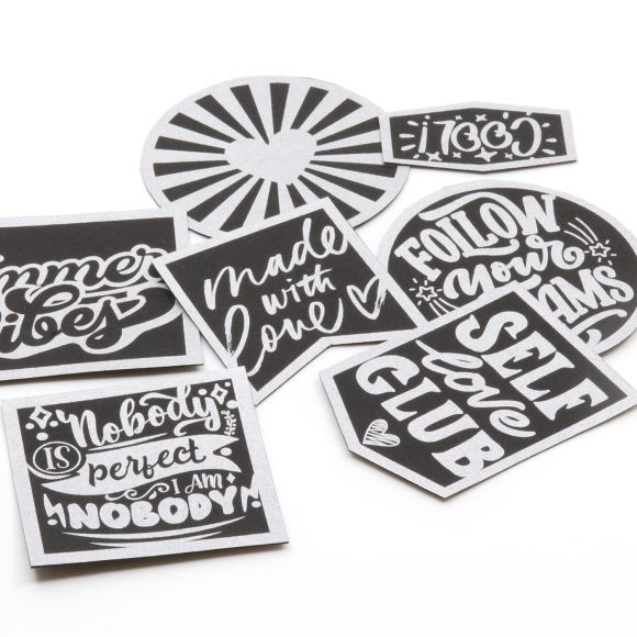 SnapPap Labels / Etiketten "Bold2" Bogen mit 10 Labels (schwarz-silber)