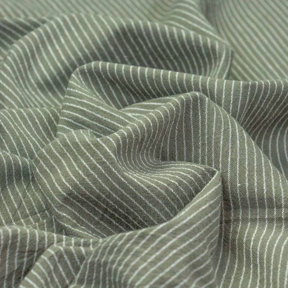 Baumwolle "Washed Stripes/Streifen" (dunkelkhaki-offwhite)