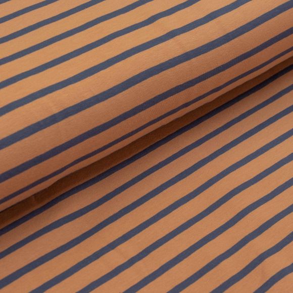 Jersey de coton "Rayures" (brun orangé-jean)