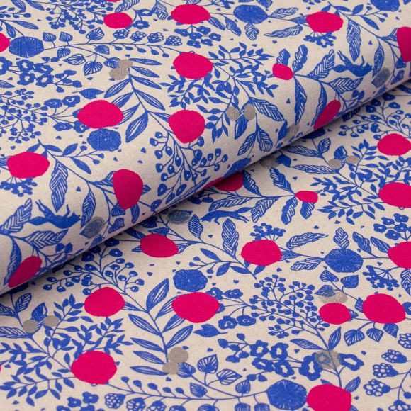 Canvas de lin/coton "Echino - Plum Pink" (nature-bleu/pink) de KOKKA