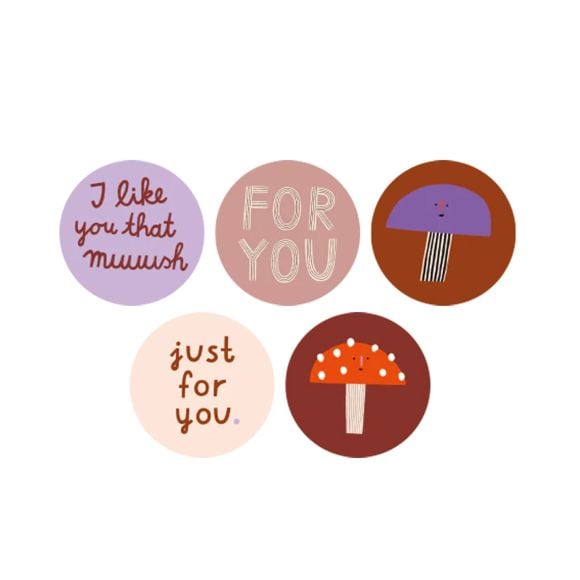 Autocollants/Stickers "Champignons" - lot de 2 x 5 pièces (brun/violet/rose)