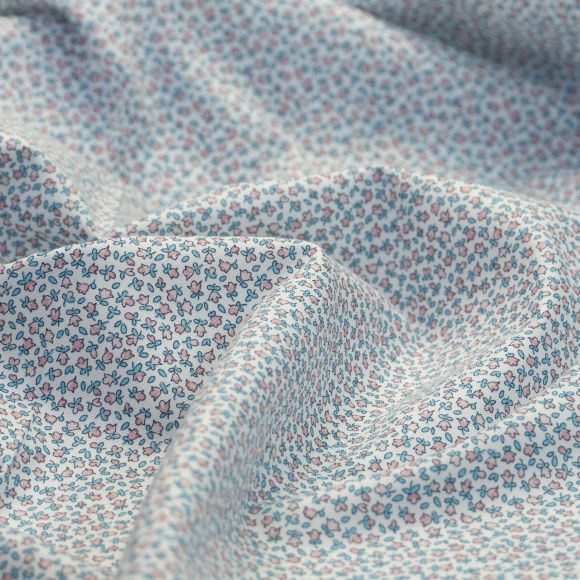 Baumwolle "Heirloom/Little Buds" (weiss-blau/rosa) von Liberty Fabrics