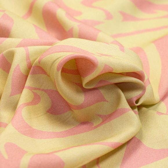 Viscose "Art Print/Swirl" (jaune clair-rose)