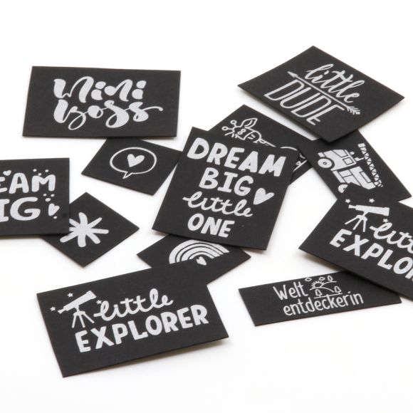 SnapPap Labels / Etiketten "Kids" Bogen mit 40 Labels (schwarz-silber)