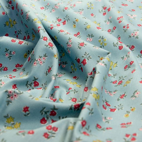 Baumwolle "Heirloom/Posy Sprig" (altblau-rosa/senf/dunkelrot) von Liberty Fabrics