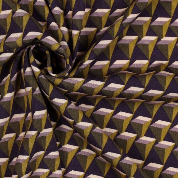 Viscose stretch "Geometric Squares/carrés" (violet-olive/lilas)