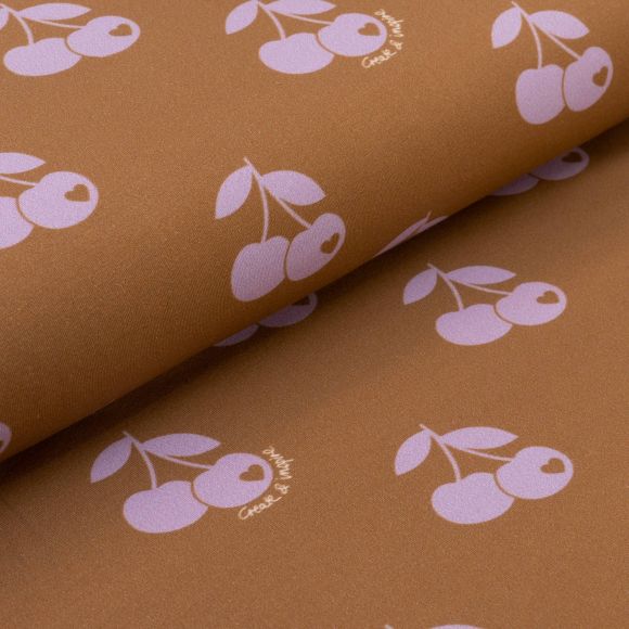 Jersey de coton "Cerises" (caramel-lilas) de byGraziela