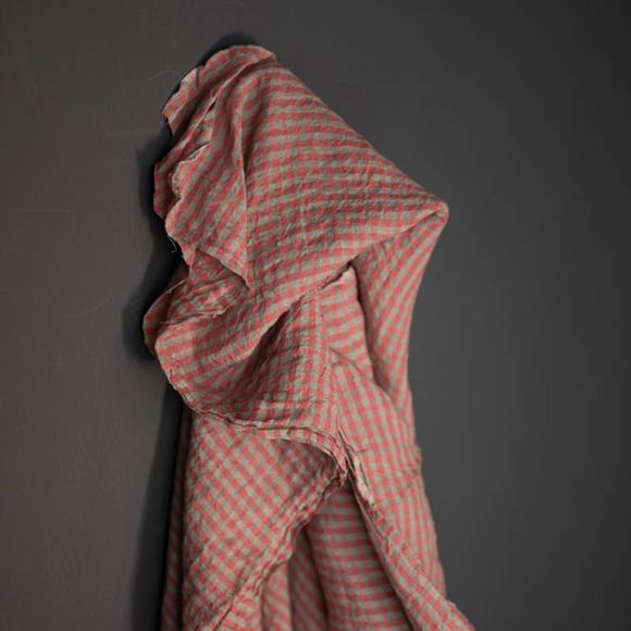 80 cm Coupon // Leinenstoff - garngefärbt "Little Pop Check/Karo" (graugrün/pink) von MERCHANT & MILLS