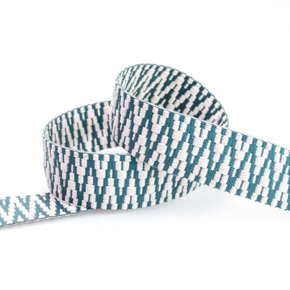 Gurtband "Jacquard Aztek" 40 mm (ecru-petrolgrün)