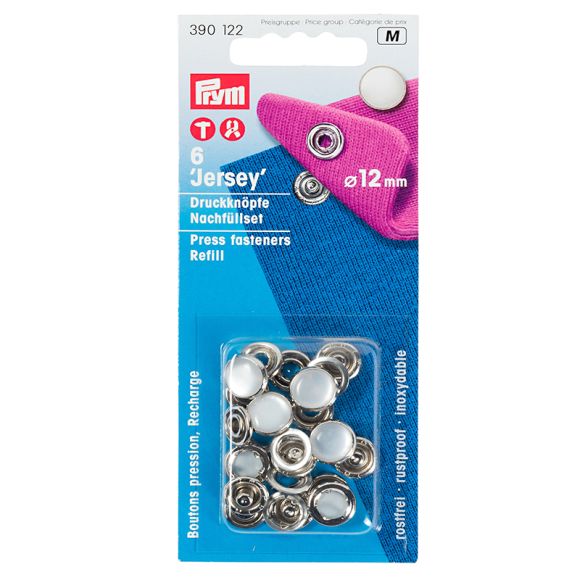 PRYM Boutons-pression "Jersey" recharge - Ø 12 mm, 6 pièces (nacré) 390122