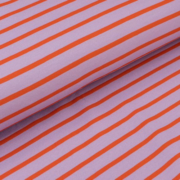 Jersey Baumwolle "Streifen - ColourPop" (helllila-orange) von byGraziela