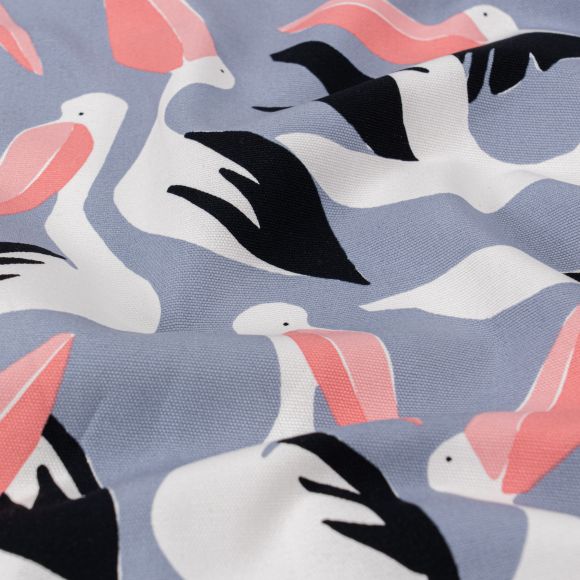 Canvas Bio-Baumwolle "Collective/Pelicans" (silbergrau-weiss/schwarz/lachs) von Cloud9 Fabrics
