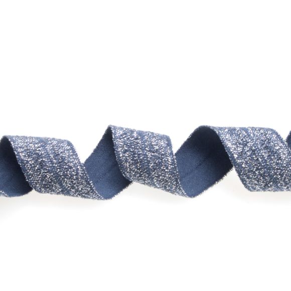 Einfassband "Lurex" - elastisch 20 mm (jeansblau/silber)