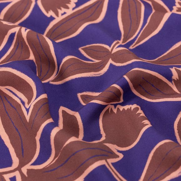 Tissu viscose "Maxi Leaves/feuilles" (violet-brun/bois de rose)