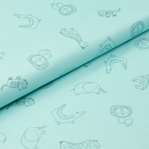 Baumwolle "Go Wild/Animal Outlline" (hellmint-seegrün) von Paintbrush Studio Fabrics