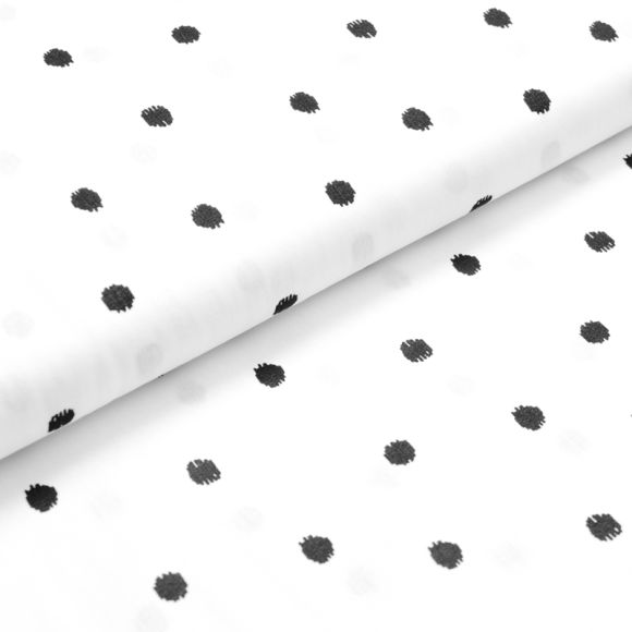 Popeline coton "Points midi brush" (blanc-noir)