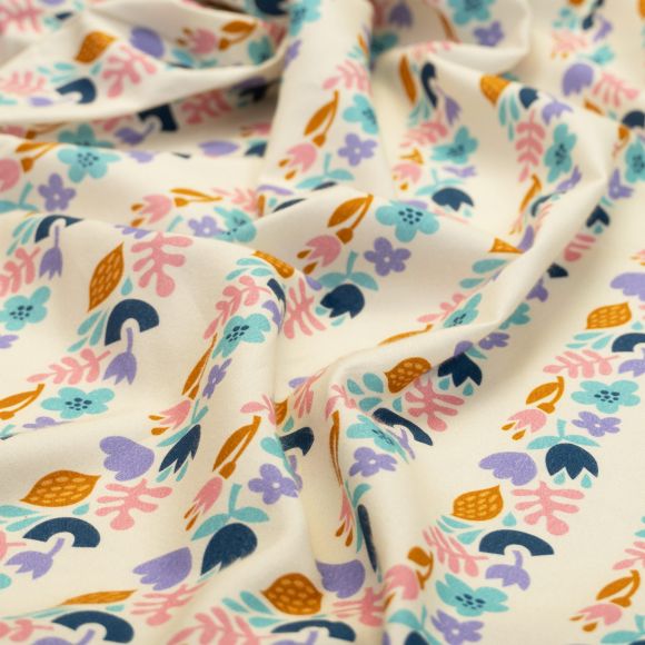 Satin Bio-Baumwolle "Al Lago - Felice" (offwhite-lila/türkis) von ALBSTOFFE