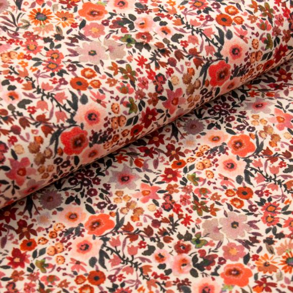 Jersey coton "Fleurs sauvages" (écru-rose/lilas)