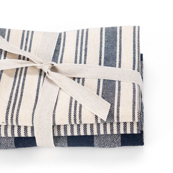 Stoffpaket - Baumwolle "Küchen-Trio Pure" 3-teilig (natur-dunkelblau)