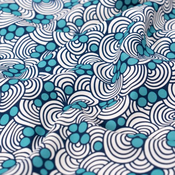 Canevas coton bio "Ocean Motion/Vagues rétro" (offwhite-pétrole clair/bleu foncé) de Cloud9 Fabrics