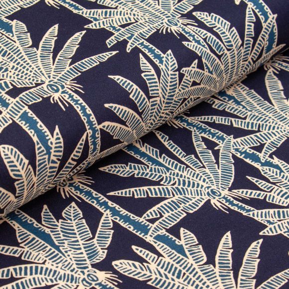 Coton "Isla Vista/palmiers" (bleu foncé/beige clair/pétrole) de Alexander Henry Fabrics