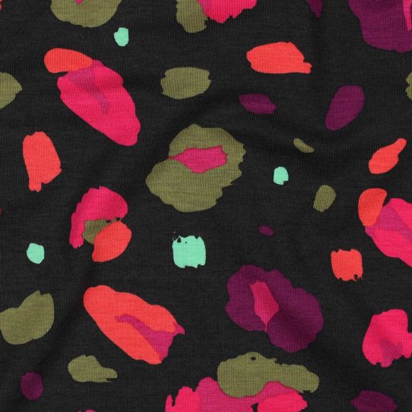 Jersey en coton bio “Animal” (noir-pink/olive/menthe clair) de Nerida Hansen