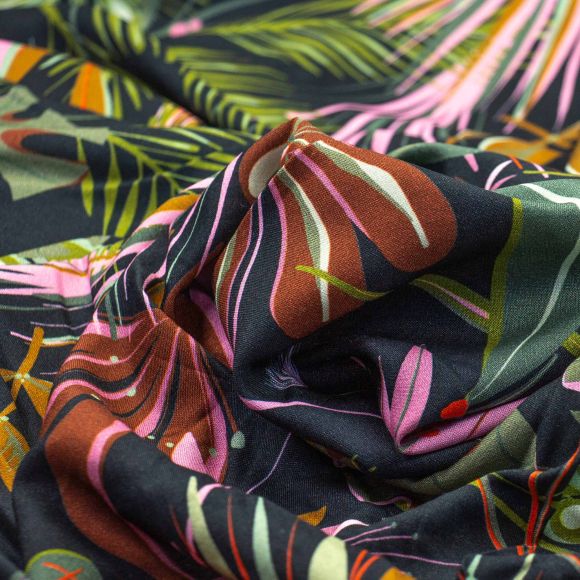 Viscose "Botanical Garden" (noir-vert/rose)