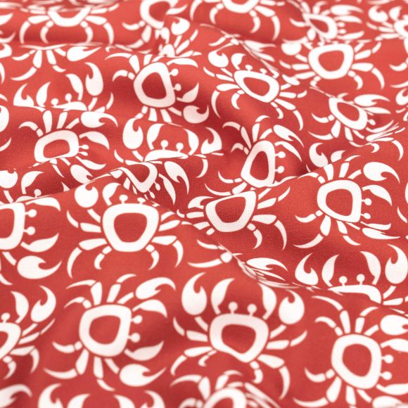 Canevas coton bio "Ocean Motion/Crabes" (rouge-offwhite) de Cloud9 Fabrics