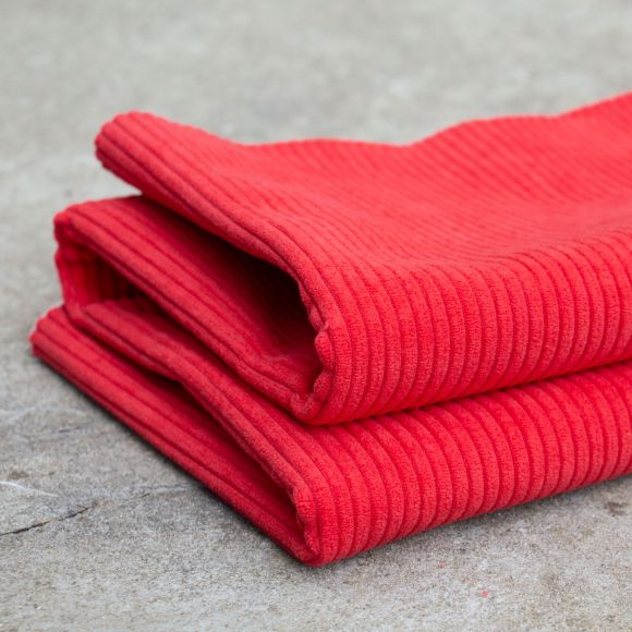 Tissu d'ameublement/décoration - velours à grosses côtes "uni" (rouge)